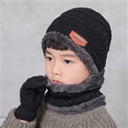 ( black) knitting woolen hat gloves three  Winter warm set