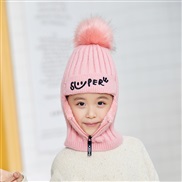 ( Pink)child hat Autumn and Winter style all-Purpose knitting one-piece velvet thick warm woolen