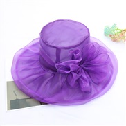 (purple)flowers nets yarn retro elegant Double layer sun hat foldable sunscreen big woman summer