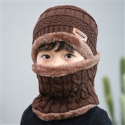 (Coffee )Korean style thick woolen child velvet Winter warm hat two boy girl