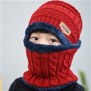 ( Red wine)Korean style thick woolen child velvet Winter warm hat two boy girl