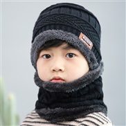 ( black)Korean style thick woolen child velvet Winter warm hat two boy girl