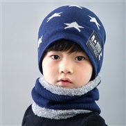 ( Navy blue)Korean style thick woolen child velvet Winter warm hat two boy girl