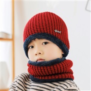 ( Burgundy)child hat woolen warm thick velvet two set