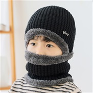 ( black)child hat woolen warm thick velvet two set