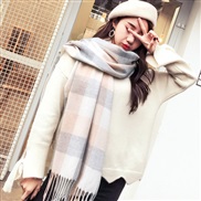 (H while  gray )autumn Winter Collar man Korean style imitate sheep velvet grid scarf lady pure color shawl