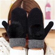 ( black)Winter wool lady warm glove  belt Double layer thick warm glove