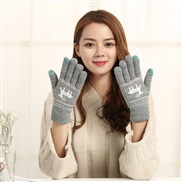 ( gray)Winter knitting warm glove  cartoon fawn touch screen glove