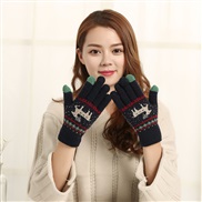 ( Navy blue)Winter knitting warm glove  cartoon fawn touch screen glove