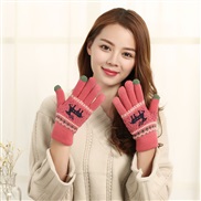 ( red )Winter knitting warm glove  cartoon fawn touch screen glove