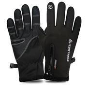 ( black)Outdoor Waterproof glove touch screen Winter man woman wind warm velvet zipper Mittens glove skiing