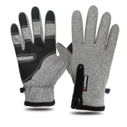 ( gray)Outdoor Waterproof glove touch screen Winter man woman wind warm velvet zipper Mittens glove skiing