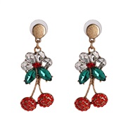 ( red)fashion flowers Modeling embed gem earringins temperament earrings elegant all-Purpose cherry