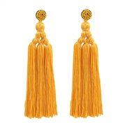 ( yellow)original ethnic style Bohemia earrings temperament weave personality Earring long style tassel beads buckle