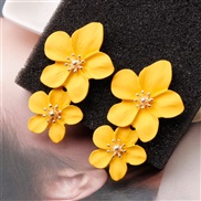 ( yellow)creative arring occidental style personality trend multicolor Double layer flowers ear stud brief sweet earring