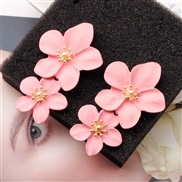 ( Pink)creative arring occidental style personality trend multicolor Double layer flowers ear stud brief sweet earrings