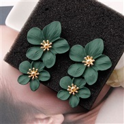 (Dark green)creative arring occidental style personality trend multicolor Double layer flowers ear stud brief sweet earr
