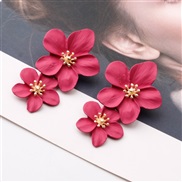 ( rose Red)creative arring occidental style personality trend multicolor Double layer flowers ear stud brief sweet earri