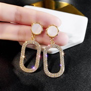 ( Gold)Oval long style Rhinestone earrings woman temperament Korea personality all-Purpose earring occidental style exag
