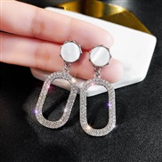 ( Silver)Oval long style Rhinestone earrings woman temperament Korea personality all-Purpose earring occidental style ex