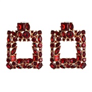 ( red)same style gem square earrings occidental style wind fashion color trend Earring geometry big earring