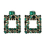 ( green)same style gem square earrings occidental style wind fashion color trend arring geometry big earring