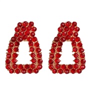 ( red)occidental style Mini Artificial Pearl square earrings geometry diamond color ear stud