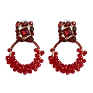( red)occidental style geometry gem earring beads handmade twining Round earrings personality