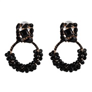 ( black)occidental style geometry gem earring beads handmade twining Round earrings personality