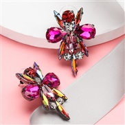 ( rose Red)occidental style exaggerating personality Rhinestone glass diamond diamond earrings woman retro temperament f