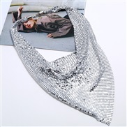 ( Silver)occidental style exaggerating necklace  mesh sequin scarves false collar chain woman  clavicle chain
