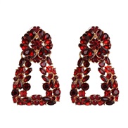 ( red)occidental style wind geometry gem earrings fashion same style super earring Earring