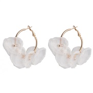 ( white)UR Cloth flower handmade earrings ethnic style Earring flower circle