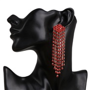 ( red)fashion long style diamond earrings geometry earring claw diamond tassel woman