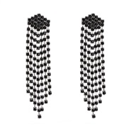 ( black)fashion long style diamond earrings geometry earring claw diamond tassel woman