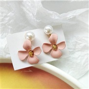 ( Pink)Korea temperament Pearl arring  brief candy colors matte flowers Pearl ear studins all-Purpose earrings