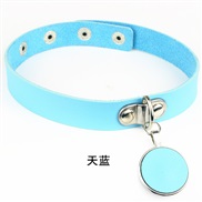 ( blue)day Rock punk wind Round pendant necklace leather Collar leather necklace chain bracelet