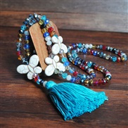 (Y  blue)occidental style color crystal necklace long style turquoise bow Bohemian style tassel sweater chain woman