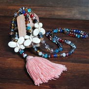 (Y  Pink)occidental style color crystal necklace long style turquoise bow Bohemian style tassel sweater chain woman