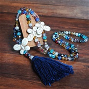 (Y  sapphire blue )occidental style color crystal necklace long style turquoise bow Bohemian style tassel sweater chain 