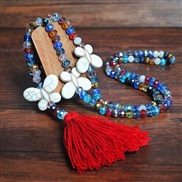 (Y  red)occidental style color crystal necklace long style turquoise bow Bohemian style tassel sweater chain woman