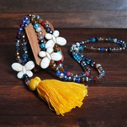 (Y  yellow)occidental style color crystal necklace long style turquoise bow Bohemian style tassel sweater chain woman