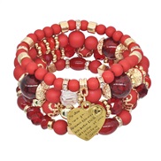 (Y  red)occidental style exaggerating Bohemia Peach heart four layer crystal bracelet woman handmade beads bullet rope