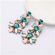 (Green powder)exaggerating occidental style wind temperament multilayer Alloy diamond glass diamond flowers earrings wom