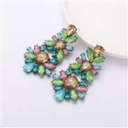 (Golden green)exaggerating occidental style wind temperament multilayer Alloy diamond glass diamond flowers earrings wom