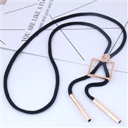 ( square ) occidental style trend  concise Metal square all-Purpose black rope long necklace/ sweater chain