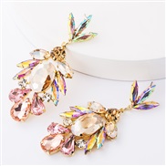 ( Pink)occidental style exaggerating fashion Alloy diamond Rhinestone glass diamond fully-jewelled earrings woman super 