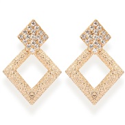 (F    Gold)geometry rhombus hollow long style earring   personality occidental style exaggerating  Rhinestone earrings E