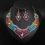 ( Color)  occidental style exaggerating colorful diamond necklace earrings set banquet fashion woman