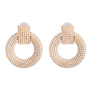 (Rice white )occidental style fashion earring Pearl diamond Alloy high-end geometry earrings